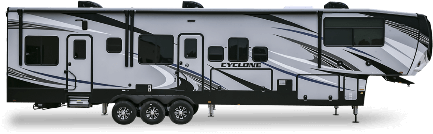 An image of a Heartland Cyclone RV travel trailer. 
