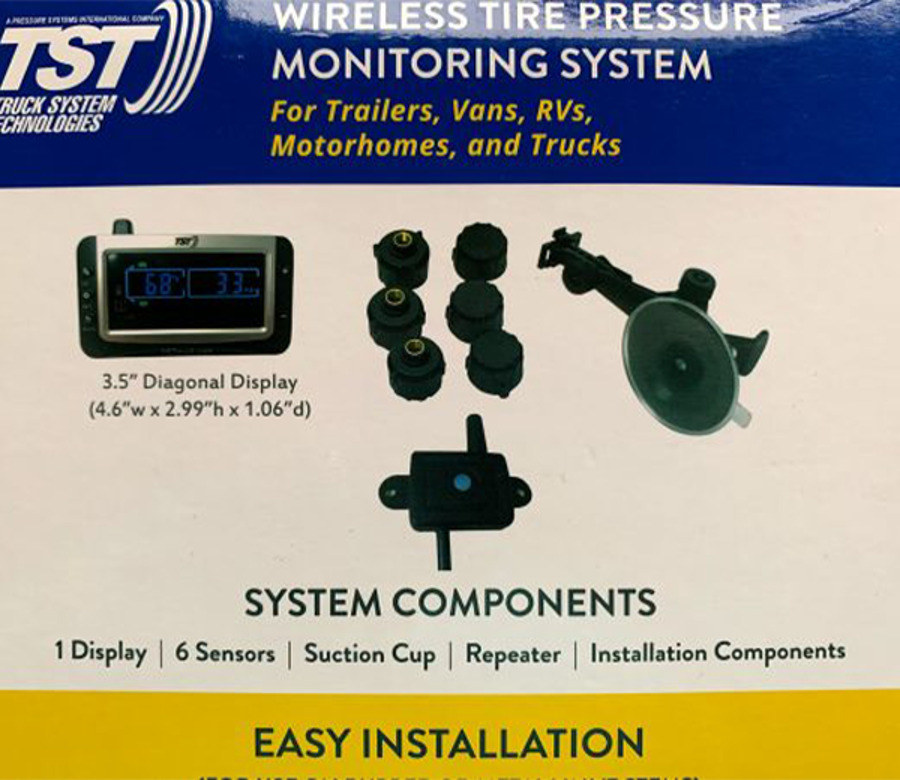 The front of the tire system box listing out the provided components. 